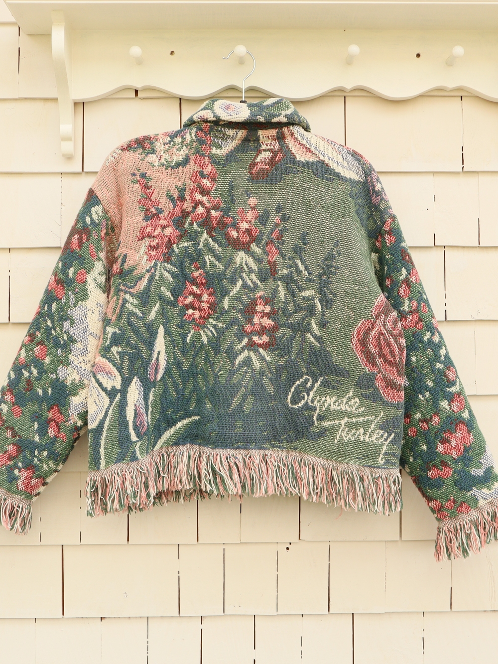 Upcycled Vintage Blanket Jacket With Fringe Garden Flowers Cottagecore - Picture 4 of 16